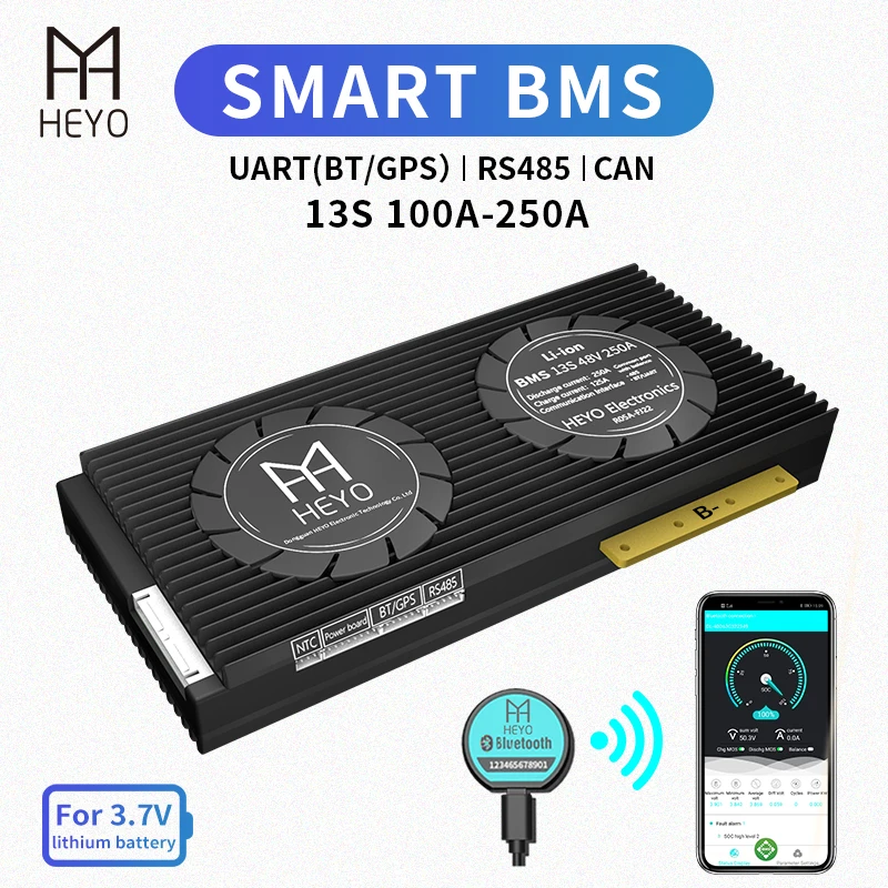 HEYO Smart BMS Li Ion 13S 48V 100A 120A 150A 200A 250A Bluetooth BT GPS APP USB для UART RS485 может заряжать аккумулятор