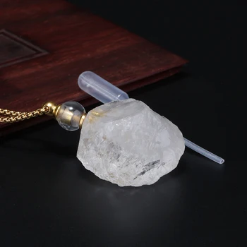 

natural rough white crystal stone bead empty bottle perfume essential oil container pendant charm necklace for women man