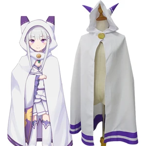 Anime RE: Life In A Different World From Zero Emilia Ears Cape Women Girils Casual Capes Halloween Carnival Cosplay Cloak