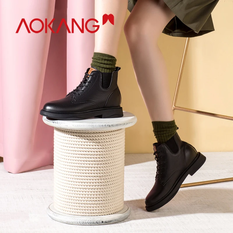 AOKANG/Ботинки martin; женская зимняя обувь из натуральной кожи; женские повседневные ботильоны из натуральной кожи; Botas Mujer