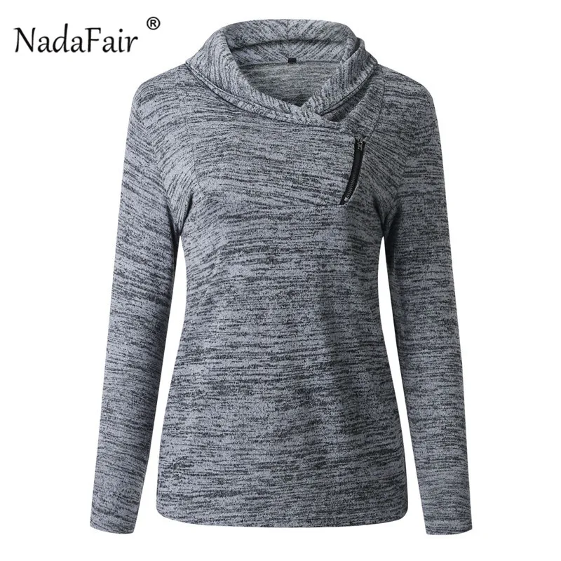  Nadafair Zipper Turtleneck Sweatshirt Women Casual Black Gray Winter Hoodies Skinny Pullover Hoodie