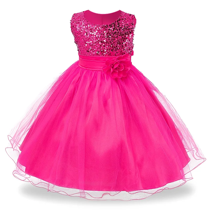 3-14yrs Hot Selling Baby Girls Flower sequins Dress High quality Party Princess Dress Children kids clothes 9colors baby dresses Dresses