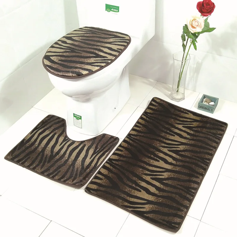 Leopard Zeegle фланелевый 3 шт. коврик для ванной комнаты Набор Противоскользящий леопардовый узор мягкий коврик для ванной комнаты и коврик для туалета наборы абсорбирующих напольных ковриков - Цвет: Leopard