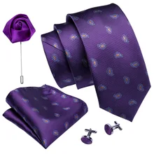 Barry. wang Desingers Пейсли фиолетовый мужской свадебный Галстук платок Запонки бутоньерка набор шелковые галстуки для мужчин подарки