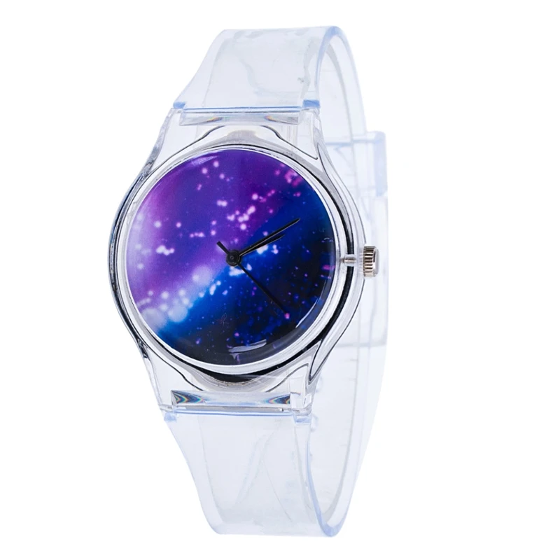 Прозрачные силиконовые многоцветные наручные часы с радужным циферблатом кварцевые круглые часы для детей и женщин JUL31