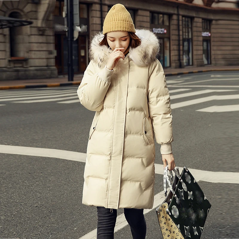 Пуховик женский большой натуральный Лисий мех с капюшоном зимняя куртка женская 90% белый утиный пух толстые парки теплое зимнее пальто