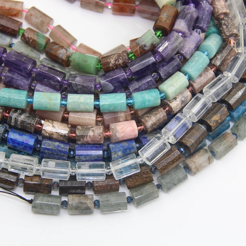 Tube Cylinder Columnar Rose Pink Tiger Quartzs Amethysts Faceted Strand Stone Beads For Pendant Necklaces Bracelet Jewelry makin