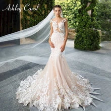 Эшли Carol невидимое декольте эротичное с вырезом на спине русалка свадебное платье Новое Кружевное платье невесты романтическое свободное платье