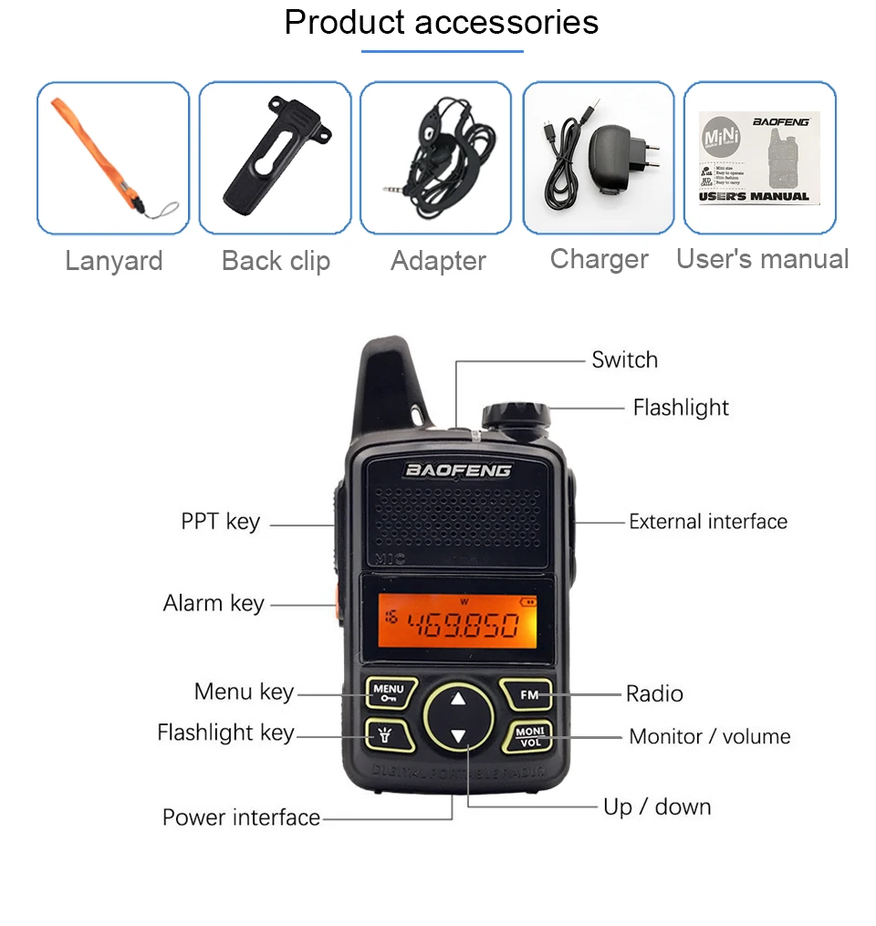 Мини Baofeng BF-T1 детская рация UHF портативные наушники двухстороннее радио FM функция Ham Радио Baofeng T1 КВ трансивер