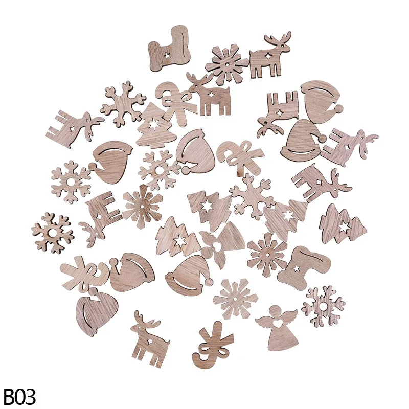 50Pcs/lot Christmas Wooden Blocks Tree Hanging Ornament Santa Claus Elk Snowflake Xmas Decorations New Year Kids Favor Decor - Цвет: 50Pcs-B03