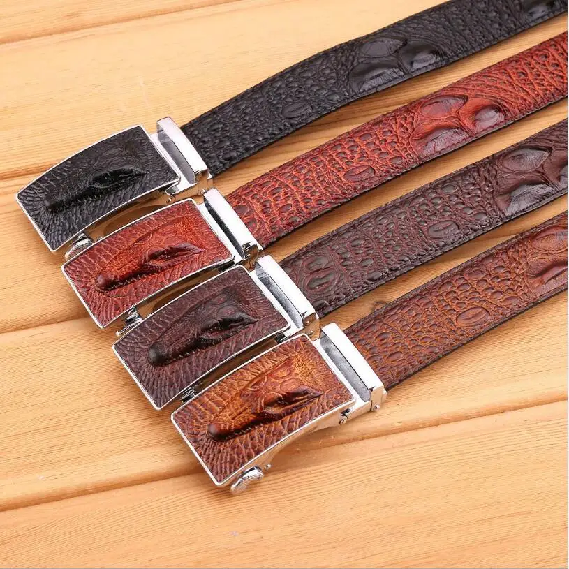 Automatic Buckle Men Genuine Leather Crocodile Grain Belt Fashion Male Alligator Pattern Belts Cowboy Waistband Strap XKS148