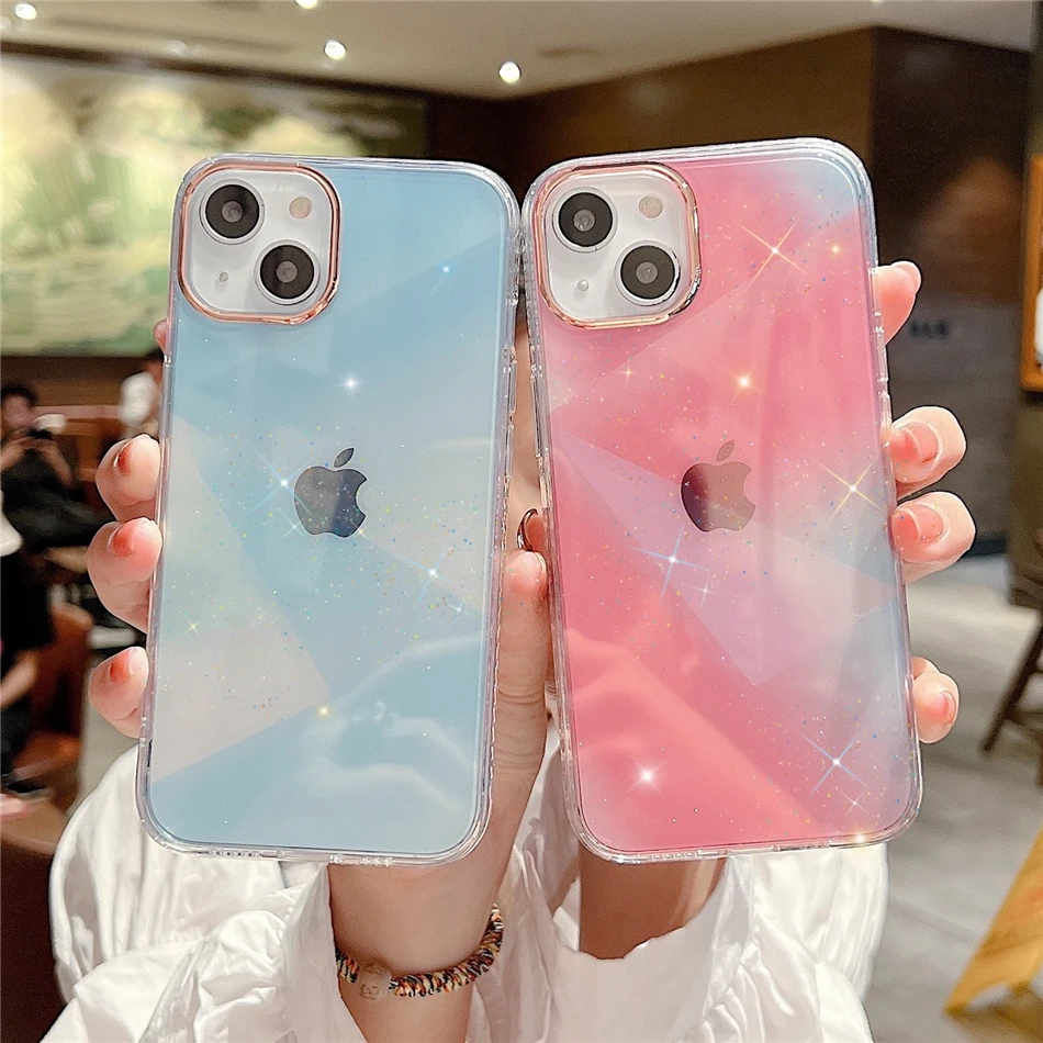 Luxury Glitter Colorful Purple Pink Phone Case For Iphone 13 12 11 Pro Xs  Max Xr X 7 8 Plus Bling Hard Pc Clear Back Cover Cute - Mobile Phone Cases  & Covers - AliExpress