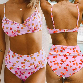 

Bikini Sexy Swimwear Women Print High Waist Ruched Swimsuit Push Up Bikinis Set swimming suit for women 2020 swimming suit