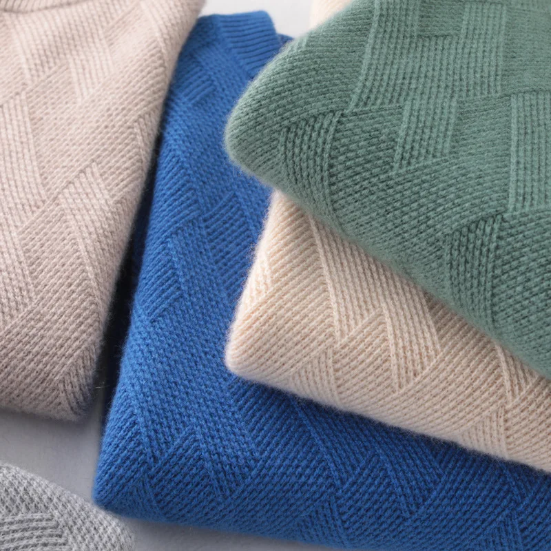 80% OFF Fall/winter new round neck cashmere sweater men's padded pullover sweater solid color loose casual men's wool knitted base shirt