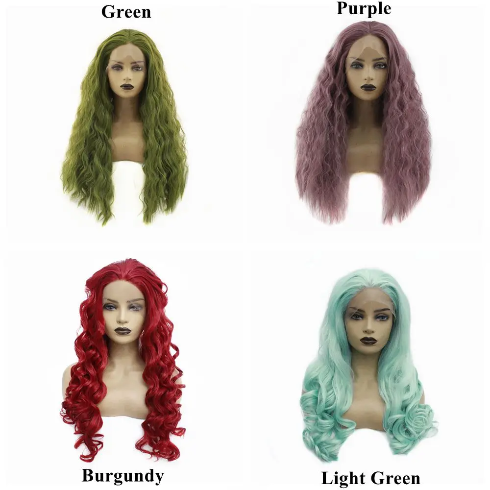 Long Wavy Synthetic Lace Front Wig with Baby Hair Glueless Green High Temperature Heat Resistant Fiber Hair Wigs For Women