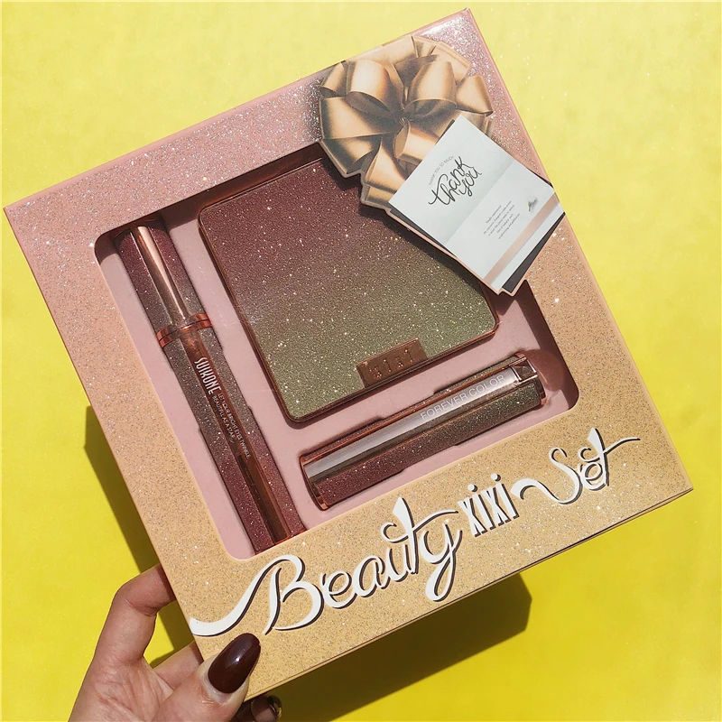 Профессиональный набор для макияжа Палитра теней+ помада+ тушь для ресниц с подарочной коробкой мерцающий матовый блеск Тени для век палитра для макияжа инструменты