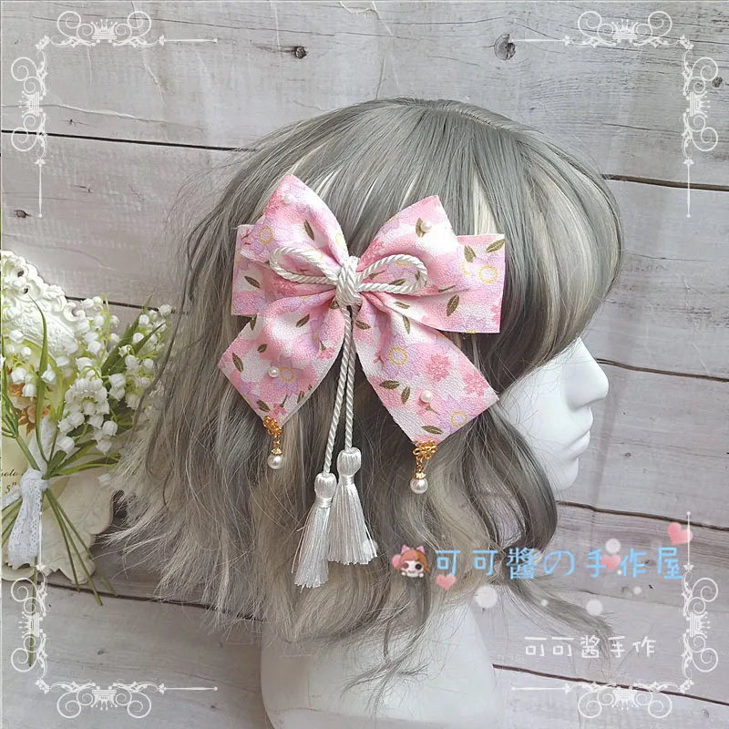 Little pink linen Оригинальное и высокое настроение украшенное большим бантом Шпилька японское кимоно лолита АНТИЧНОСТЬ утконоса клип Harajuku kawaii - Цвет: Little pink linen