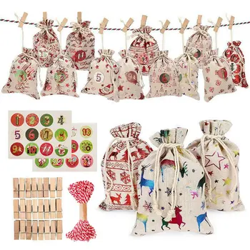 

Christmas Advent Calendar Countdown Bag Candy Xmas Gift Sacks 2020 Christmas decoration for home Merry Christmas tree ornaments