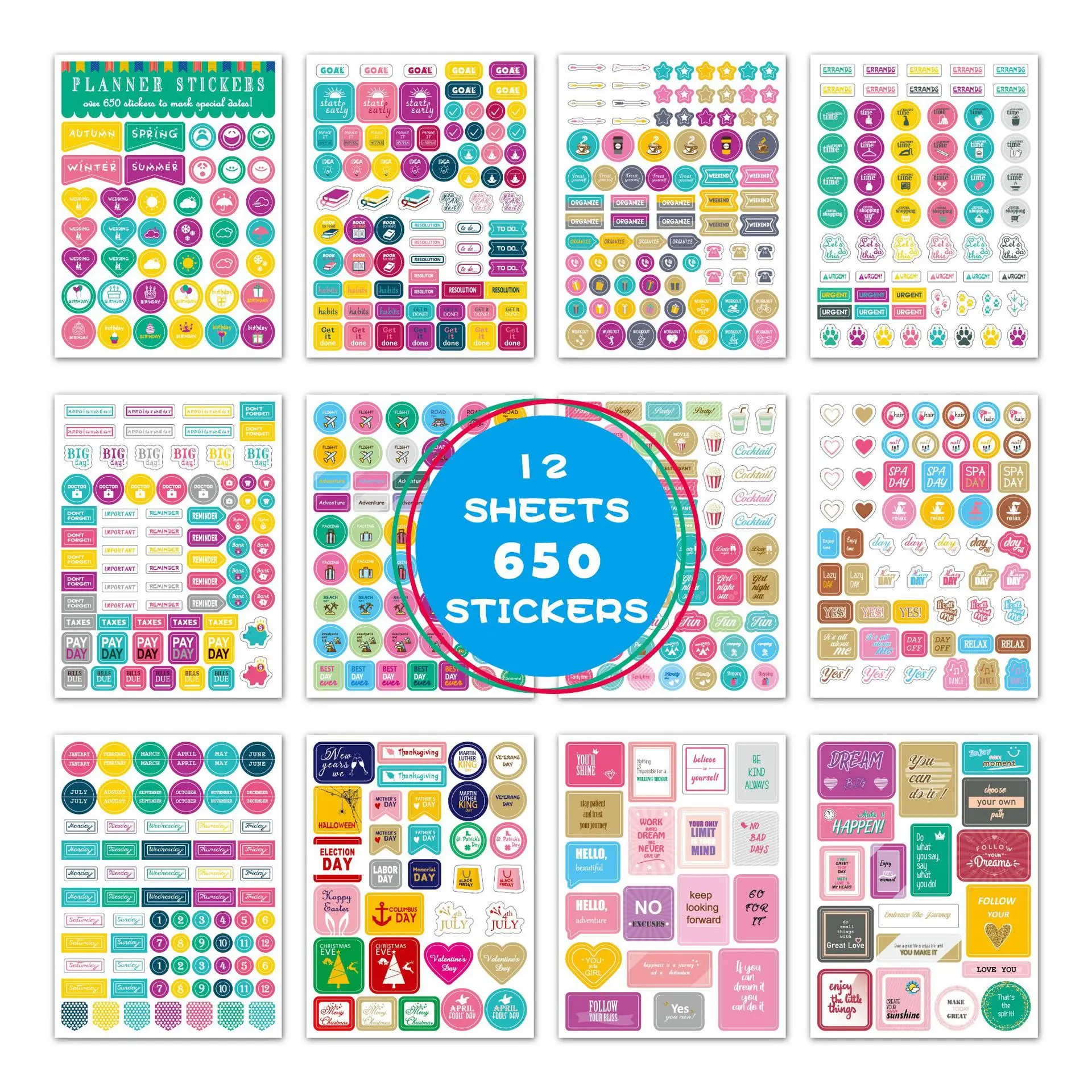 650Pcs Planner Stickers for Diary Accessories Stickers Notebook DIY Material Scrapbooking Stickers for Notebooks Stationery
