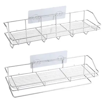 

Stainless Steel Storage Rack Punch-free Multi-functional Wall Mounted Shelf Holder For Bathroom Kitchen Bedroom
