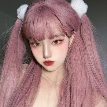 

AILIADE Wigs Straight 25inches Long Mixed Pink With Bangs Synthetic Hair For Black Women Party Lolita Natural Cosplay Wigs