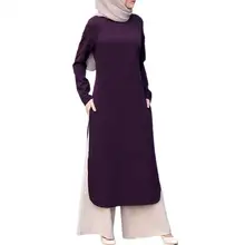 

Muslim Abaya Dress Long Tops Arab Turkey Dubai Brief Solid Side Split O Neck Long Sleeve Top Eids Ranmadan Islamics Clothing