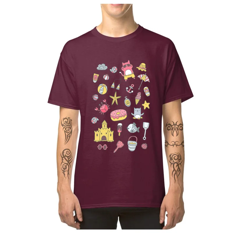  Men's T-Shirt Cats_on_the_beach_8934 Printing Tees All Cotton Crewneck Short Sleeve Casual Tee-Shirt VALENTINE DAY Cats_on_the_beach_8934 maroon