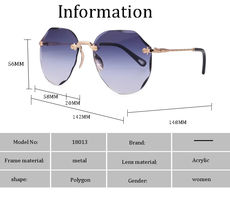 Модные Роскошные брендовые стимпанк женские солнцезащитные очки многоугольные без оправы градиентный объектив Высокое качество Женские 18013