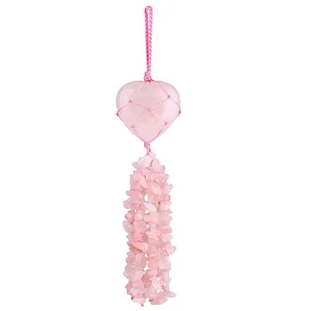 

FYJS Unique Jewelry Handmade Weave Love Heart Natural Rose Pink Quartz with Tassels Pendant