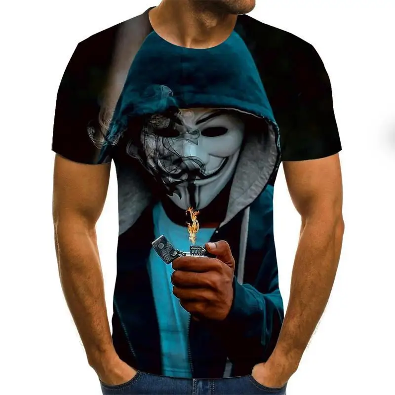 

Japanese Anime Pattern Couple Horror Oversized T-Shirt 3D Printing Clown Face Hot Selling Short Sleeve S-6XL