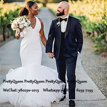 

Cheap Puffy Mermaid Wedding Dress 2020 Nigeria African Women V Neck Sleeveless Long Bridal Dresses Gown Vestido De Noiva