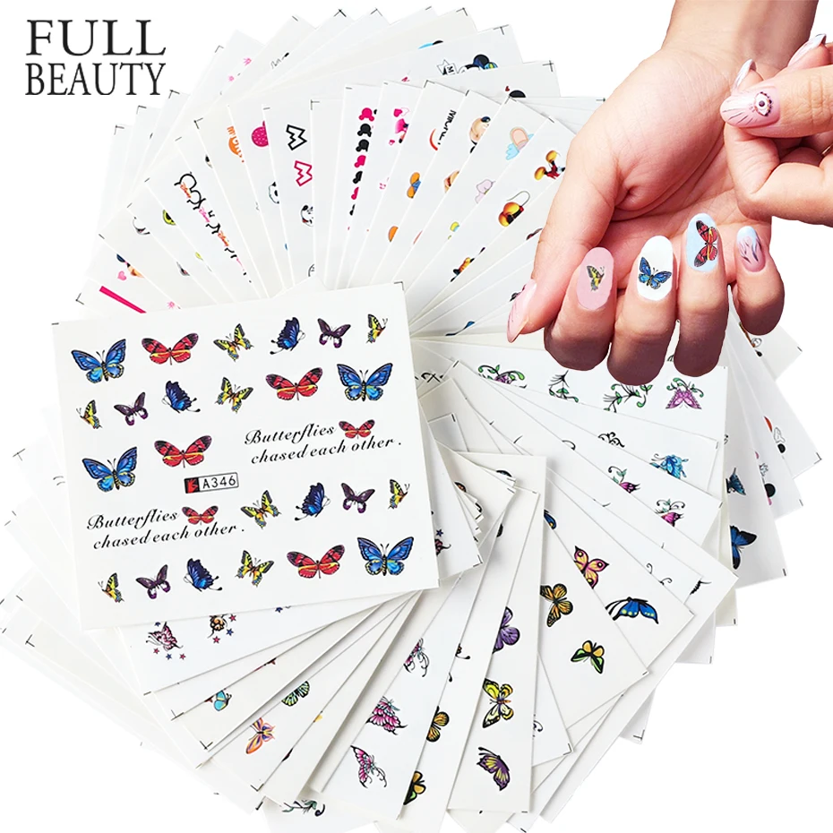 

48pc Lovely Butterfly Nail Stickers Cool Summer Nail Design Transfer Adhesive Decals Water Stickers On Nails Manicure CHA337-384