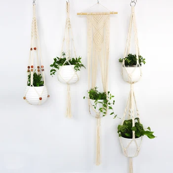 

5pcs Set Hanging Planter Hand-woven Flower Pot Basket Net Bag Macrame Wall Hanging Balcony Decorations Basket Plant Holder