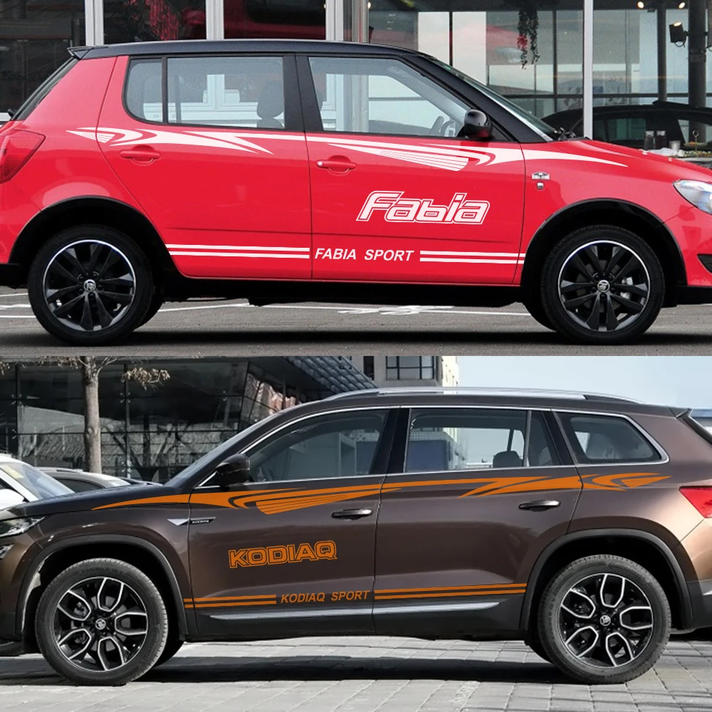 Боковые наклейки на дверь автомобиля для Skoda Kodiaq Kamiq Karoq Fabia виниловые автомобильные боковые полосы наклейки на юбку обертывания наклейки на тело аксессуары