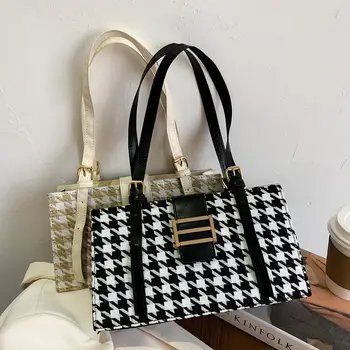 

New PU Leather Crossbody Bags Small Houndstooth Summer Lady Shoulder Handbags Female Simple Totes for Women 2021 Trend