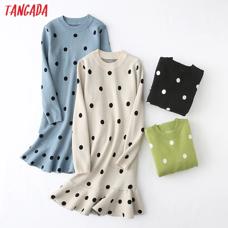 Джерси для женщин vestido elegante de manga larga con volantes otouno Invierno para mujer vestido midi de punto