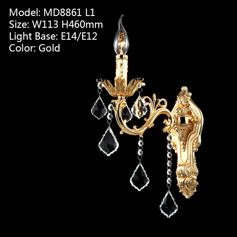 Gold 1 Light Классический золотой кристалл настенный светильник серебро современный настенный канделябр кристалл настенный светильник на кронштейнах - Цвет абажура: Gold 1 Light