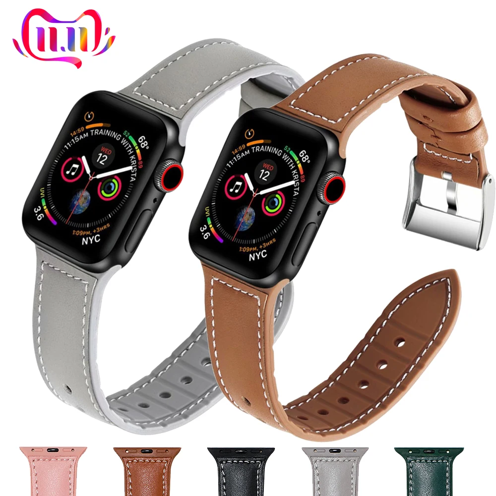 Ремешок из натуральной кожи для apple watch ремешок 44 мм 40 мм iWatch ремешок 38 мм 42 мм силиконовый ремешок для часов Браслет apple watch 5 4 3 2 44 38