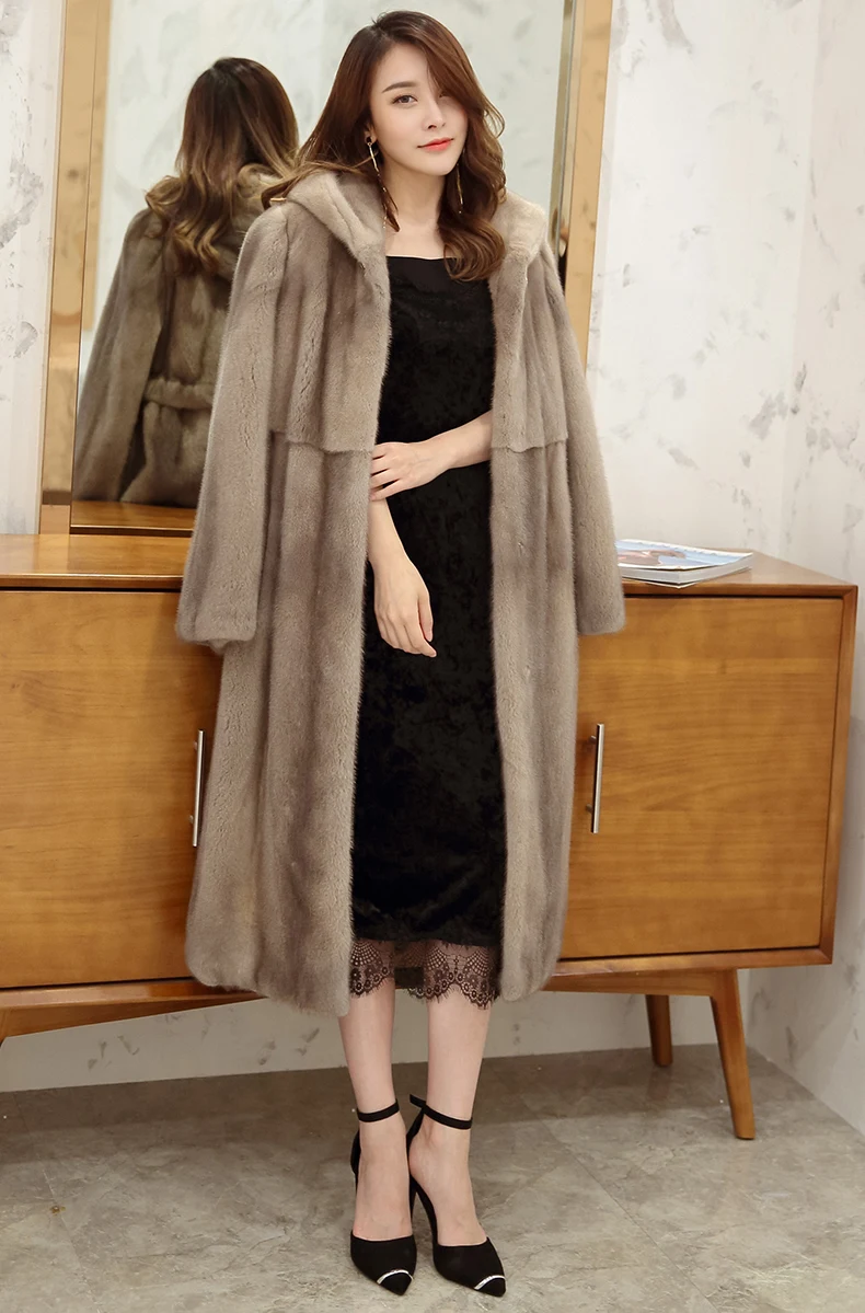 new mink fur coat Slim and long sections fur coat 1009