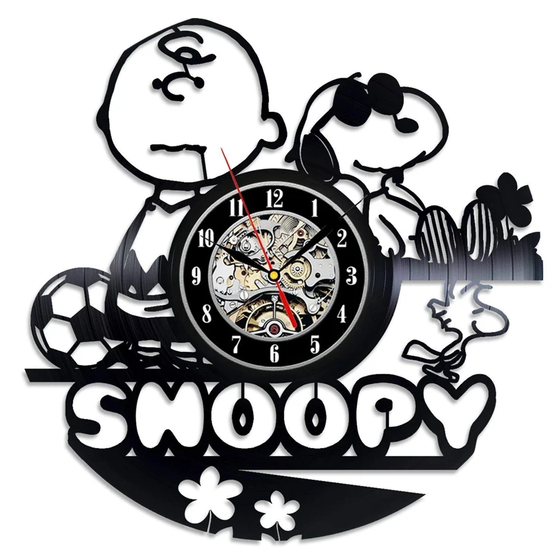 Snoopy виниловые настенные часы современный дизайн милый мультфильм 3D наклейки винтажные виниловые часы дети спальня стены домашние декоративные часы