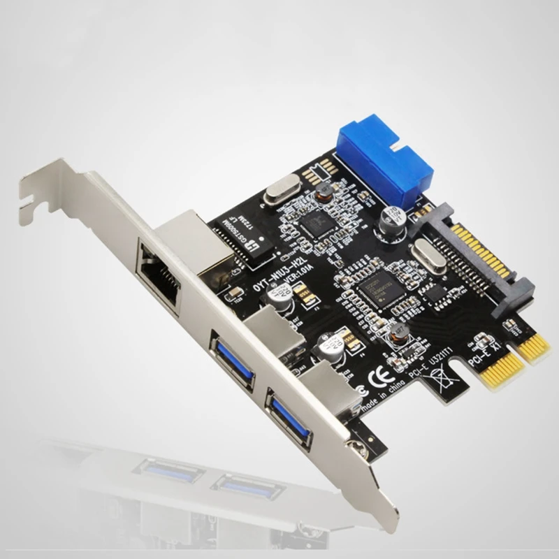 USB 3,0 PCI-E плата расширения Ethernet адаптер 3 порта концентратор 10/100/1000 Мбит/с PCI-E к RJ45 гигабитная сеть LAN адаптер Сетевая карта