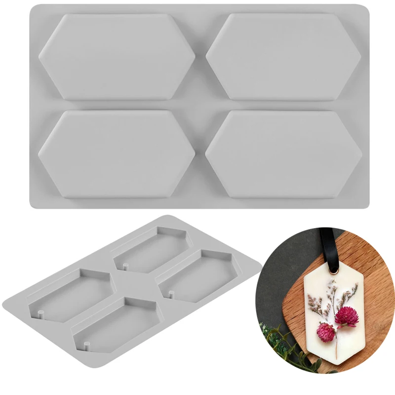 4 Cavity Silicone Scented Wax Tablet Mold For DIY Making Dried Flower Fragrance Wax Tablets,Soaps,Candles,Polygon Shaped