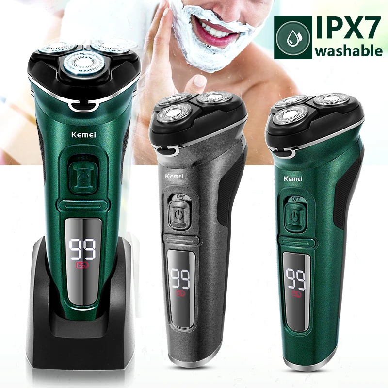 Powerful Cordless LCD Electric Shaver with Charger Base Wet Dry Beard Razor Rechargeable Facial Shaving Machine For Men | Бытовая