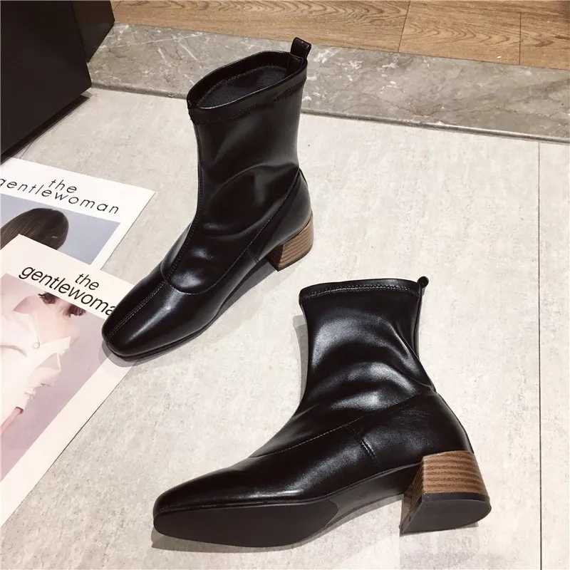 Bootee/ г. Женские ботинки на среднем каблуке со шнуровкой Женская обувь на резиновой подошве Роскошные Дизайнерские ботиночки для дождливой погоды Дамская Осенняя мода до середины икры