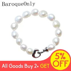 BaroqueOnly 100% натуральный пресноводный жемчуг браслет для женщин сердце крюк классический простой браслет с натуральным жемчугом 10-11 мм