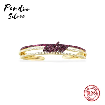 

Fashion Charm Sterling Silver Copy 1:1 Copy,White & Wine Red Multi-ring Cuff Bracelet Women Monaco Jewelry Gift With Logo