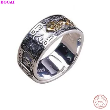 

BOCAI S925 sterling silver rings for men and women Thai silver Six character truth Opening men ring 2020 new fashion jewelry