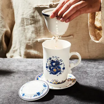 

Ceramic Office Tea Mug With Lid Retro Filter Separation Conference Water Cup Household Teacup Free Shipping