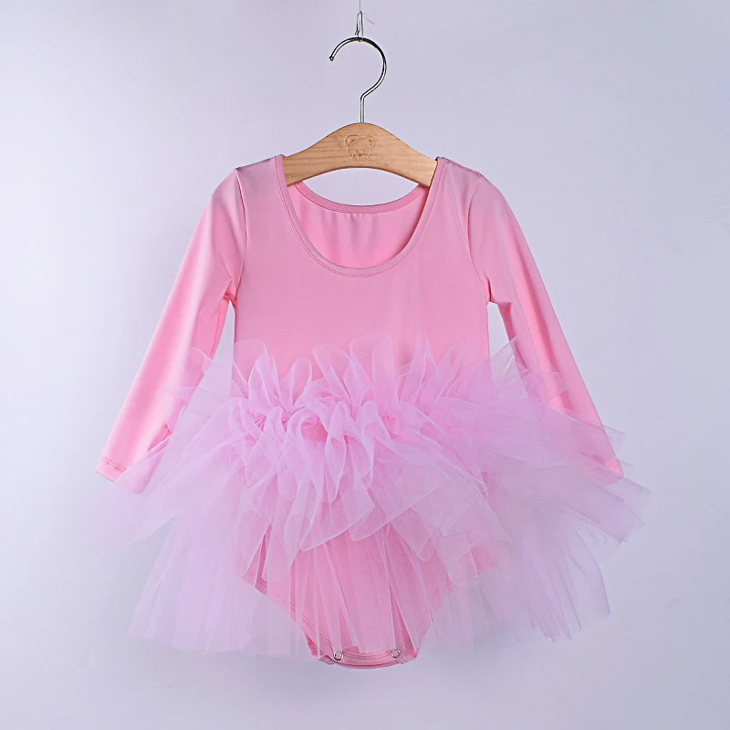 Pink Long sleeve New Girls Dance Practice Clothing Ballet Tutu Dance Dress Kids Princess Skirt Costumes Sleeveless Gymnastics Leotards Dancewear - Цвет: Pink Long sleeve