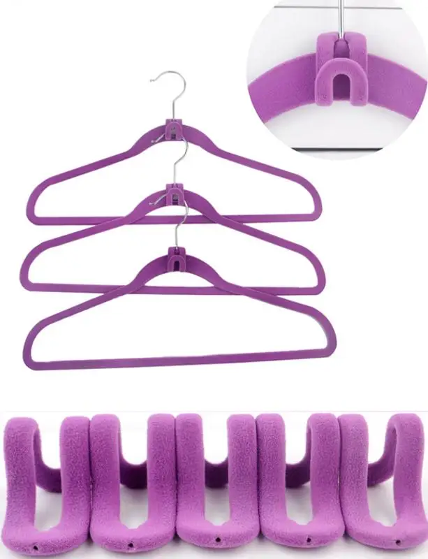 

10PCS/lot New Flocking Hooks for Clothes Hanger Closet Organizer Travel Clothes Hanging Organizer Coat Hooks Random Color